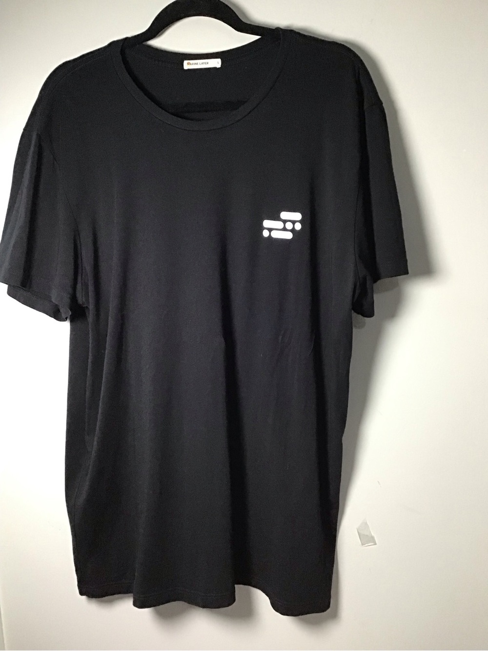 Marine Layer Black Crewneck Tee with White Logo Sz L